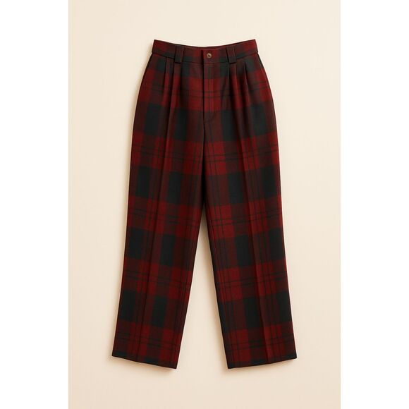 Vintage Bill Blass Wool Tartan Plaid High Waist Trousers Pants Red Green Size 10 - Picture 13 of 16
